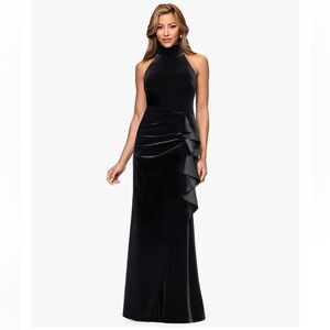 NWT Halter Neck Side Ruched Velvet Gown
